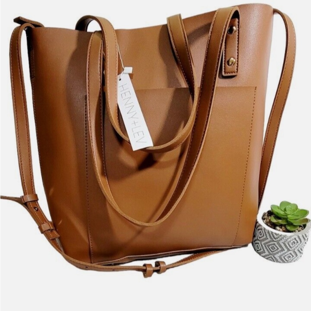 Henny + Lev Women's Tote Handbag Vegan Leather 2-in-1 Brown NEW with Tag